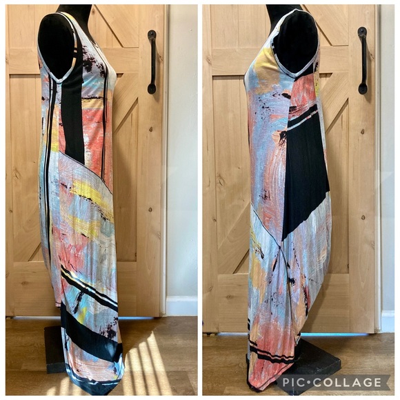 Rachel Roy Abstract Print Maxi Dress - Black and Multicolor Lined Size Medium - Picture 2 of 16